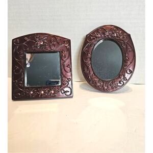 Mirrors 2 Victorian style Frames Rose Pink with red sparkle accents 5".  read